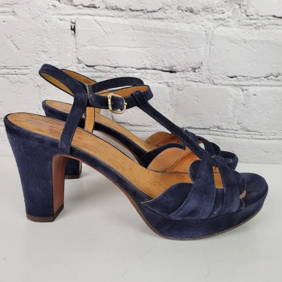 CHIE MIHARA Blue Suede T-strap Strappy Platform Sandals - Picture 3 of 13